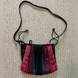 LUPO Barcelona Pleated Leather Crossbody Bag Mixed Exotic Panels